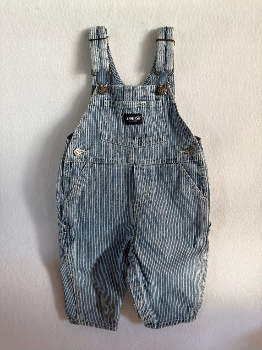 OshKosh B'gosh Light Blue Pinstripe Kids Denim Overalls Size 12 Months